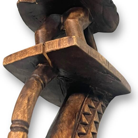 African Tribal Totem Art Carved Wood Ladle Spoon Ceremonial Seated Figure Scoop - Picture 13 of 16